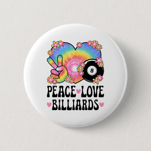 Badge Rond 5 Cm Peace Love Billiards Lover 60s les années 70 Hippi