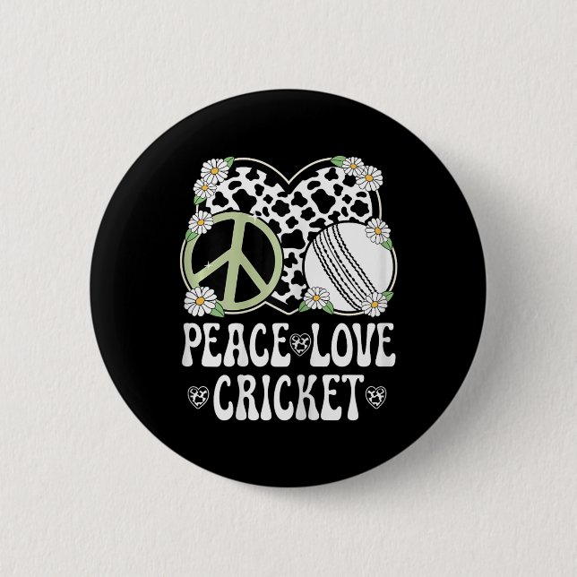 Badge Rond 5 Cm Peace Love Cricket Lover Cow Print Women Girls Cut (Devant)