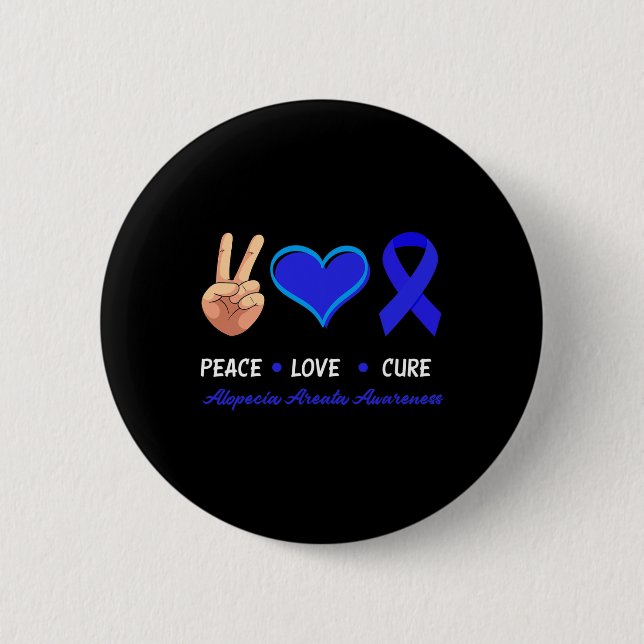 Badge Rond 5 Cm Peace Love Cure Alopecia Areata Sensibilisation (Devant)