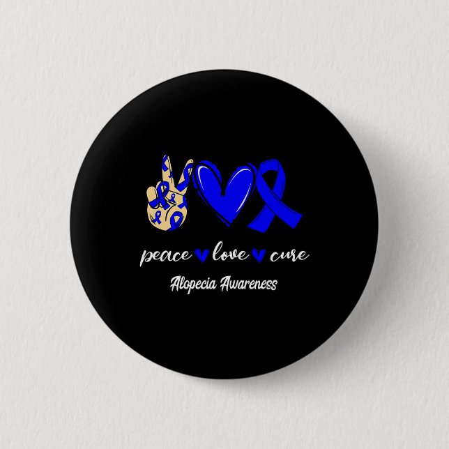 Badge Rond 5 Cm Peace Love Cure Alopecia Blue Ribbon Sensibilisati (Devant)