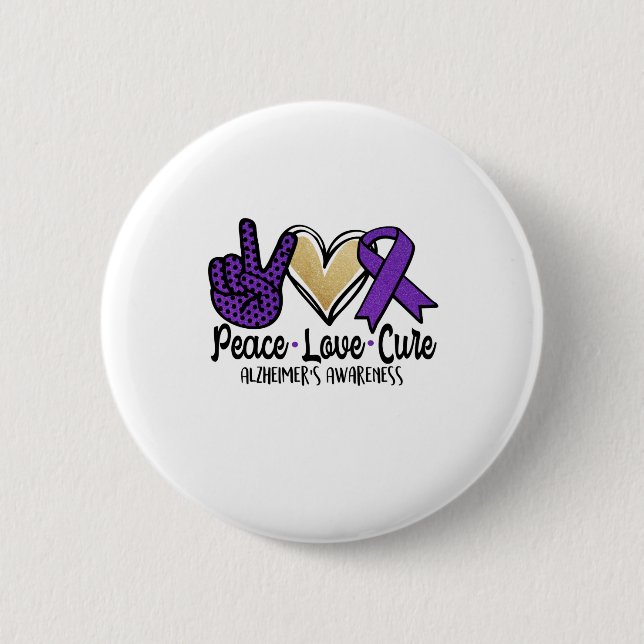 Badge Rond 5 Cm Peace Love Cure Alzheimer et la sensibilisation (Devant)