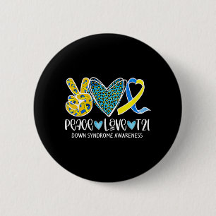 Badge Rond 5 Cm Peace Love Cure Bleu & Jaune Ribbon Down Syndrome