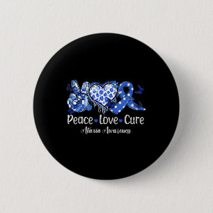 Badge Rond 5 Cm Peace Love Cure Blue Ribbon Ataxia Sensibilisation