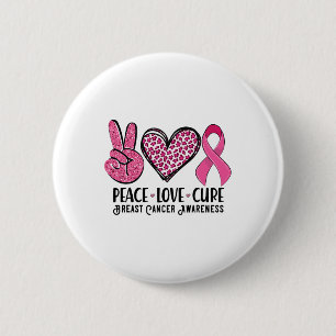 Badge Rond 5 Cm Peace Love Cure Breast Cancer Sensibilisation Guer