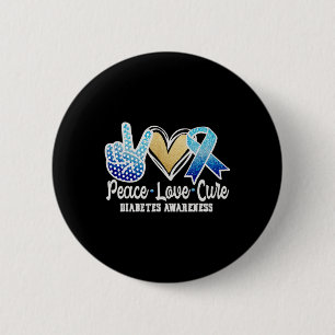 Badge Rond 5 Cm Peace Love Cure Diabète Sensibilisation