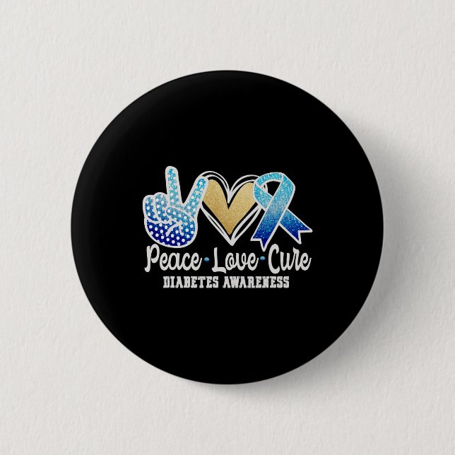 Badge Rond 5 Cm Peace Love Cure Diabète Sensibilisation (Devant)