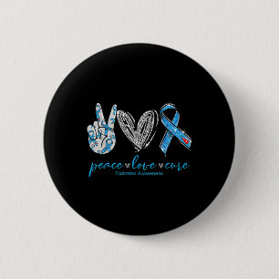 Badge Rond 5 Cm Peace Love Cure Diabète Sensibilisation