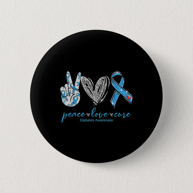 Badge Rond 5 Cm Peace Love Cure Diabète Sensibilisation (Devant)