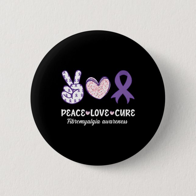 Badge Rond 5 Cm Peace Love Cure Fibromyalgie Mois de sensibilisati (Devant)