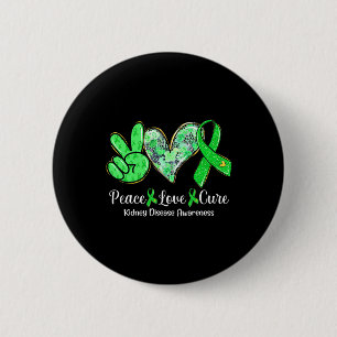 Badge Rond 5 Cm Peace Love Cure Green Ribbon Chercheur de maladie