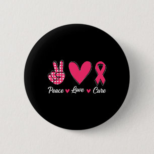 Badge Rond 5 Cm Peace Love Cure Heart Rose Ribbon Cancer du sein A