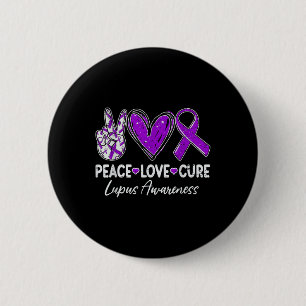 Badge Rond 5 Cm Peace Love Cure Lupus Sensibilisation Guerrier Rib
