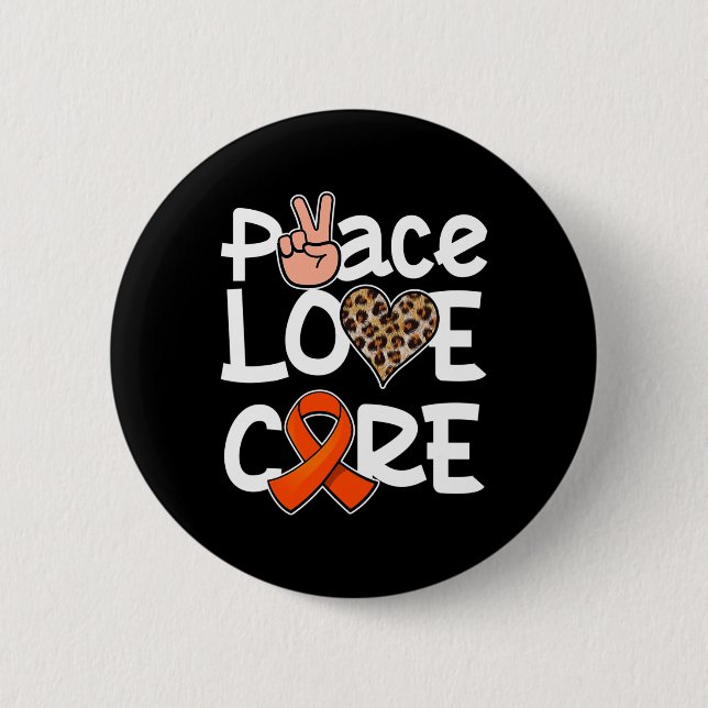 Badge Rond 5 Cm Peace Love Cure Orange Ribbon Sensibilisation à la (Devant)
