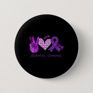 Badge Rond 5 Cm Peace Love Cure Purple Ribbon Alzheimer Lauréats d