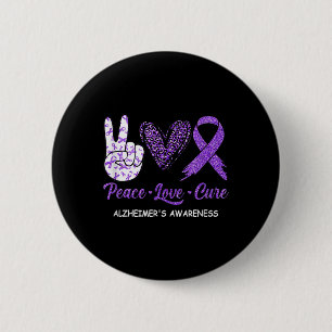 Badge Rond 5 Cm Peace Love Cure Purple Ruban Maladie d'Alzheimer A