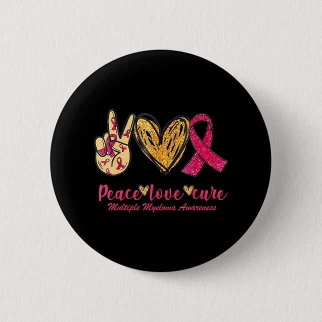 Badge Rond 5 Cm Peace Love Cure Ribbon Multiples Myélomes Sensibil (Devant)