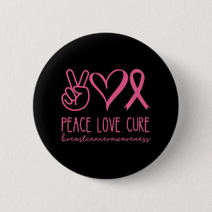 Badge Rond 5 Cm Peace Love Cure rose Ruban Guerrier Cancer du sein