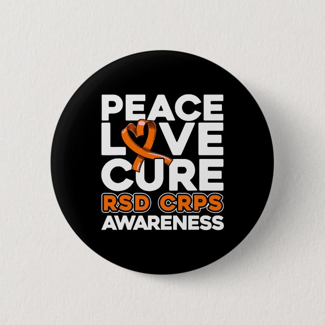 Badge Rond 5 Cm Peace Love Cure Rsd Crps Sensibilisation (Devant)