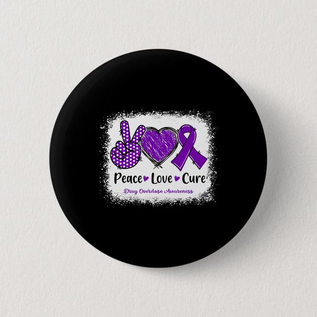 Badge Rond 5 Cm Peace Love Cure Toxicomanie Sensibilisation Rib po (Devant)