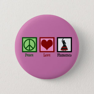 Badge Rond 5 Cm Peace Love Flamenco Danser Danseur rose