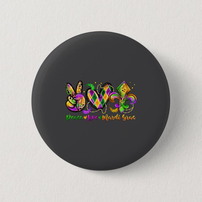 Badge Rond 5 Cm Peace Love Fleur De Lis Mardi Gras 2026 Carnival N (Devant)