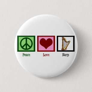 Badge Rond 5 Cm Peace Love Harp