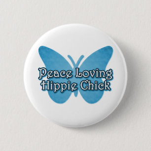 Badge Rond 5 Cm Peace Love Hippie Chick