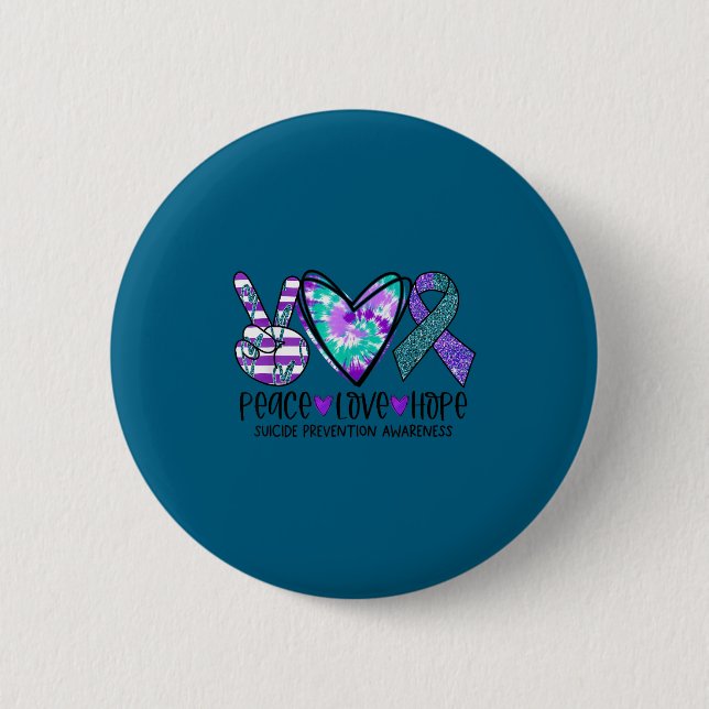 Badge Rond 5 Cm Peace Love Hope Suicide Prevention Awareness Tie-d (Devant)