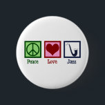 Badge Rond 5 Cm Peace Love Jazz Music Saxophone<br><div class="desc">Peace Love Jazz music. Un joli cadeau de musicien de jazz avec un signe de paix,  un coeur et un saxophone cool.</div>