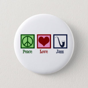 Badge Rond 5 Cm Peace Love Jazz Music Saxophone