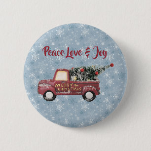 Badge Rond 5 Cm Peace Love & Joy Toy Camion Joyeux Noël