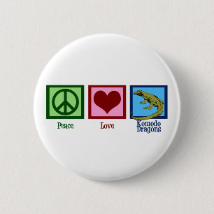 Badge Rond 5 Cm Peace Love Komodo Dragons