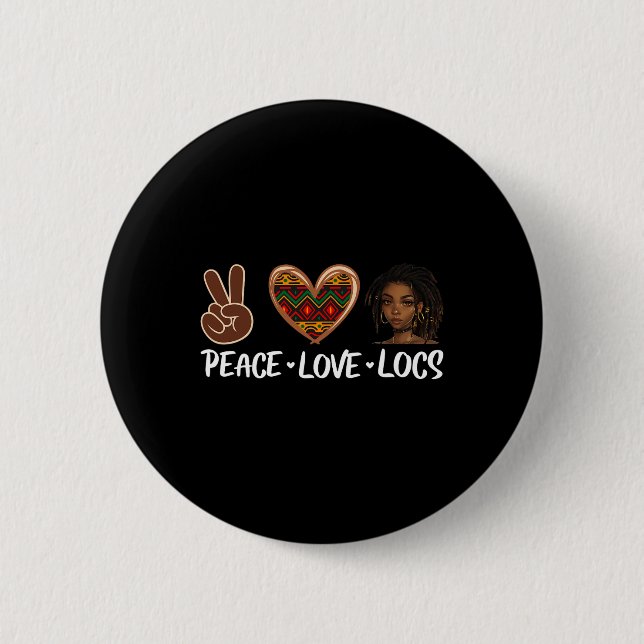 Badge Rond 5 Cm Peace Love Locs Black Melanin Femmes Histoire afri (Devant)