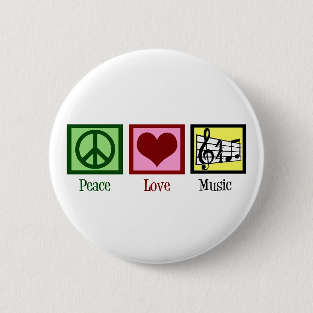 Badge Rond 5 Cm Peace Love Music (Devant)