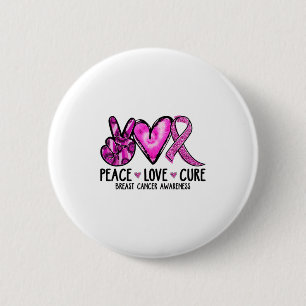 Badge Rond 5 Cm Peace Love Nk Ribbon Sensibilisation au cancer du
