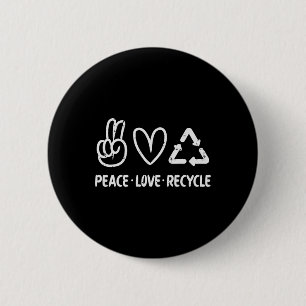 Badge Rond 5 Cm Peace Love Recycle Jour des terres Recyclage Hippi