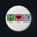 Badge Rond 5 Cm Peace Love Sagittarius<br><div class="desc">Un signe de paix,  un coeur,  et le centaur représentant le signe astrologique Sagittaire pour les anniversaires du 22 novembre au 21 décembre.</div>