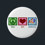 Badge Rond 5 Cm Peace Love Sagittarius<br><div class="desc">Un signe de paix,  un coeur,  et le centaur représentant le signe astrologique Sagittaire pour les anniversaires du 22 novembre au 21 décembre.</div>