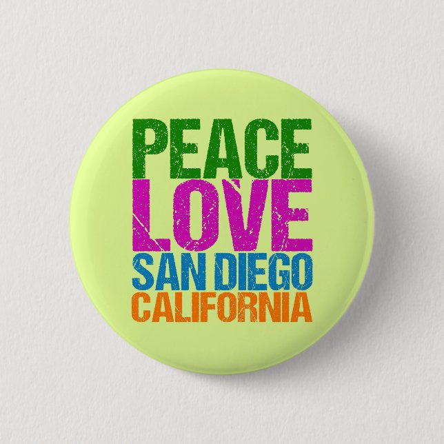 Badge Rond 5 Cm Peace Love San Diego California (Devant)