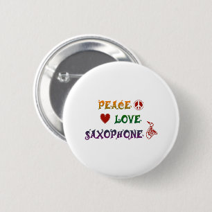 Badge Rond 5 Cm Peace Love Saxophone arc-en-ciel