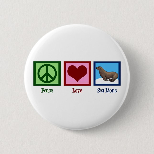Badge Rond 5 Cm Peace Love Sea Lions (Devant)