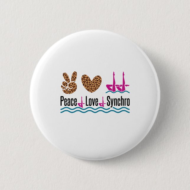 Badge Rond 5 Cm Peace Love Synchro Synchronisé Natation Artistique (Devant)