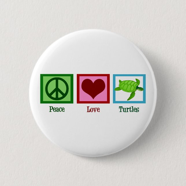 Badge Rond 5 Cm Peace Love Turtles Cute Sea Turtle (Devant)