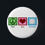 Badge Rond 5 Cm Peace Love Volley<br><div class="desc">Un signe de paix,  un coeur,  et un joli volley sur un carré bleu. J'adore le volley,  la plage,  l'intérieur,  vous le nommez !</div>