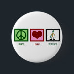 Badge Rond 5 Cm Peace Love Zombies<br><div class="desc">Un joli cadeau zombie avec un homme qui se promène dans la mort. J'adore les films zombies et les émissions de télévision.</div>