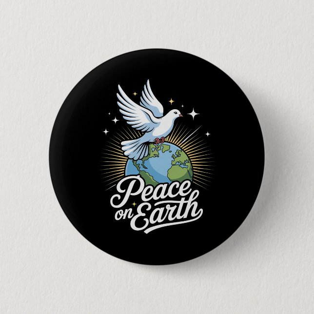 Badge Rond 5 Cm Peace On Earth Dove And Globe Faith Christmas  (Devant)