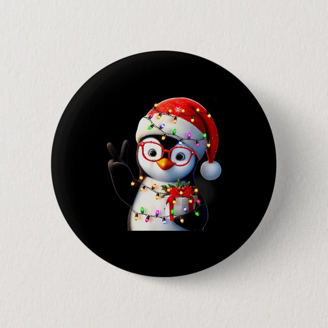 Badge Rond 5 Cm Peace Sign Hand Penguin Santa Christmas Penguin Pa (Devant)