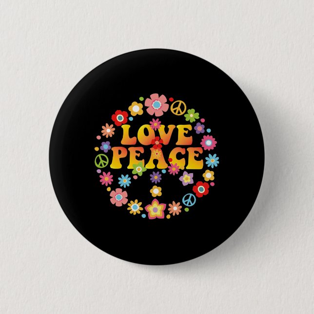 Badge Rond 5 Cm PEACE SIGN LOVE  60s 70s Tie Die Hippie Costume   (Devant)