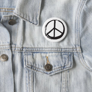 Badge Rond 5 Cm Peace Symbol Hippie Love 1960s Sign Brushed