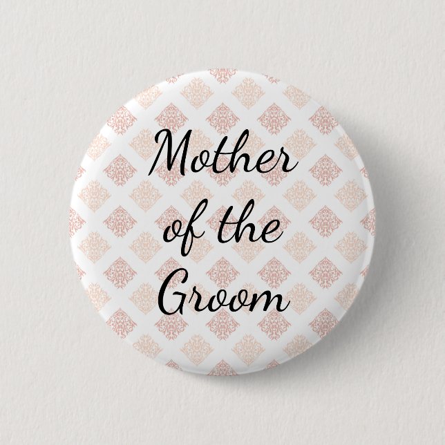 Badge Rond 5 Cm Peach Blush Damask Mère of the Groom (Devant)